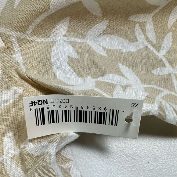 NWT Amazon Essentials Tan White Button Down Long Sleeve Linen/Cotton Shirt XS - Picture 6 of 9